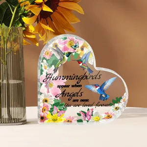 Acryl hart ornament met kolibri en bloemen design, perfect huis decoratie cadeautje.