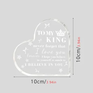 Acryl hart plaquette detail, gegraveerde liefdescitaat, transparant decoratie ornament.