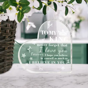 Transparant acryl hart plaquette romantisch liefdescitaat tafeldecoratie cadeau man