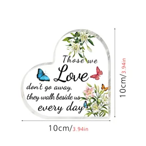 Acryl hart herdenkingsplaquette cadeau, helder 1cm tafelornament met mooie bloemenprint.