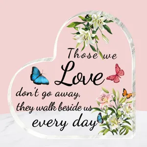 Hart acryl plaque ornament helder deco cadeau gedenkcitaat bloemen vlinder ontwerp