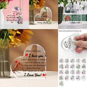 Acryl Hart Ornament Valentijnsdag Cadeau Duidelijke Kristal Tafel Stand Romantische Liefde Citaten Bureau Decor Aandenken