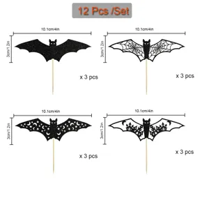 Halloween Glitzer Fledermaus Kuchen Topper 12 Stueck gruselige Party Muffin Dekorationen.