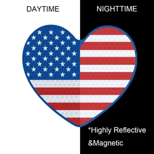 Autocollant de voiture magnétique réfléchissant cœur drapeau américain jour et nuit
