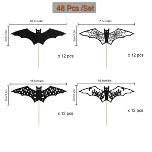 Halloween schwarze glitzernde Fledermaus Cupcake Topper Detail, 48 Stück Set Maße.