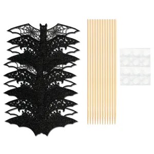 Halloween schwarze Glitzer Fledermaus Tortenaufsatz DIY Set mit Holzspießen und Punkten