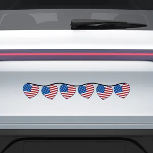 Lot d'autocollants aimantés pour voiture cœur drapeau américain, autocollant réfléchissant.
