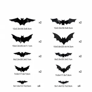3D LED Halloween bat wall sticker set 24pcs with various sizes for party window decor.