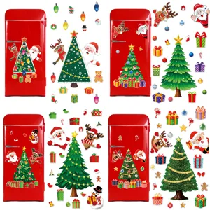 Christmas Tree Magnetic Refrigerator Sticker Santa Claus Elk PVC Magnet Holiday Home Decoration Sticker Set