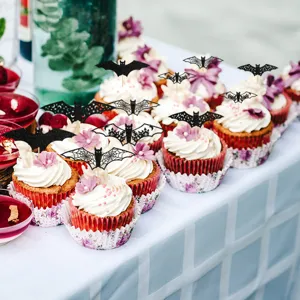 Halloween schwarze glitzernde Fledermaus Cupcake Topper Party Deko Kuchenstecker