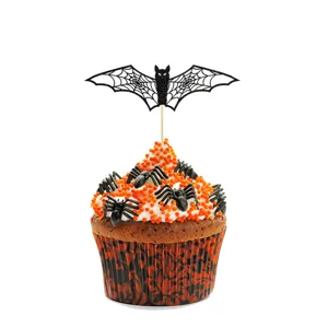 Halloween Muffin Topper Glitzer Fledermaus Spinne Kuchen Deko für Party Backen 1Stk
