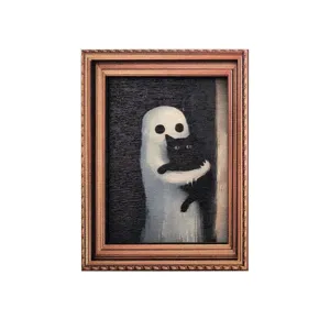 Halloween cadre photo vintage aimant de refrigerateur mignon fantome chat noir decor