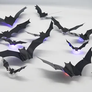 Halloween glowing bat wall stickers with LED lights, spooky festival home decor items.