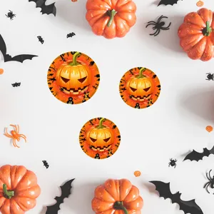Halloween pumpkin round stickers for wall and floor decoration, spooky festive party decals.