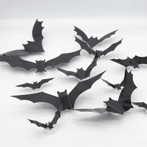 Detailed view of 3D Halloween bat LED night light wall stickers showing glowing party decor.