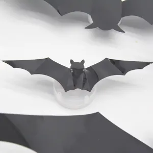 3D Halloween bat LED night light, black PET luminous wall sticker for party decor.