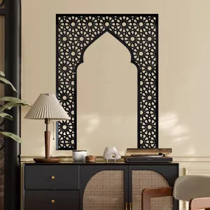 Middle Eastern style mihrab niche acrylic mirror wall sticker, black geometric decor.