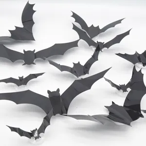 3D Halloween LED bat wall stickers, glowing festival party decoration details and close up view.