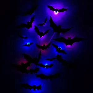 3D Halloween LED bat wall stickers glowing night lights for party home holiday decors
