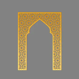 Gold acrylic wall mirror sticker featuring intricate Middle Eastern Islamic geometric star patterns.