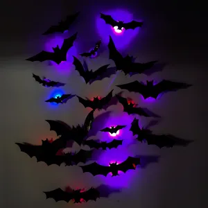 3D Halloween LED Chauve-Souris Autocollant Mural Lumineux Fête Fenêtre Déco Maison