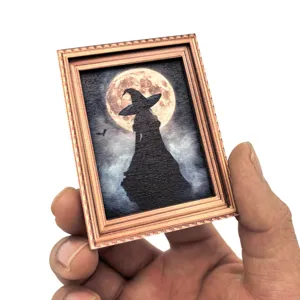Cadre photo en bois vintage Halloween, aimant de réfrigérateur décoratif festif.