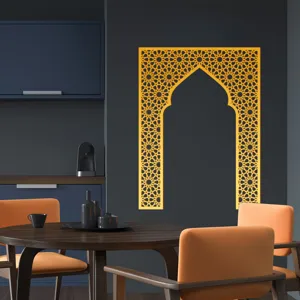 Gold acrylic mirror wall sticker featuring Middle Eastern Mihrab geometric arch wall decor.