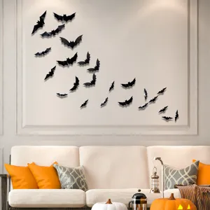3D Halloween bat wall stickers, glowing festival party window decor, black PVC stickers