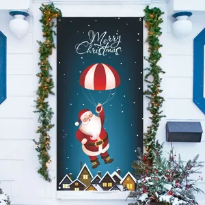 Weihnachtstür Banner Hängedekoration mit Weihnachtsmann und schneebedeckten Dächern für Fest.