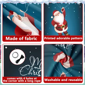 Weihnachtstür Banner Detailansicht mit Stoffmaterial, Weihnachtsmann Muster und Aufhängelöchern.