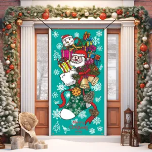 Detailansicht des Weihnachtstürbanners mit lebendigen festlichen Grafiken und Dekorationen.