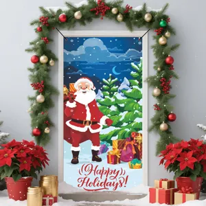 Weihnachtstür Banner Dekoration mit Weihnachtsmann verschneiter Szene für Party.