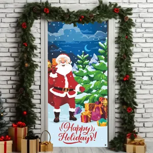 Weihnachtstür-Banner Vorhang mit Weihnachtsmann und Geschenken für festliche Dekoration.