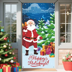 Weihnachts-Tuerbanner Haengendekoration mit Weihnachtsmann und winterlichen Schneegrafiken.