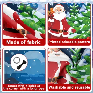 Weihnachtsbanner Detailansicht mit Stoffmaterial, süßem Weihnachtsmann und Ecklöchern Seil.