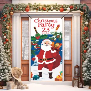 Weihnachtstürbanner Hängende Dekoration mit Weihnachtsmann, festlicher Partyhintergrund.