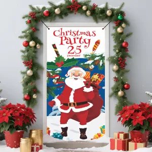 Detailansicht des Weihnachtstürbanners mit fröhlichem Weihnachtsmann für festliche Deko.