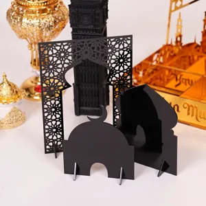 Black acrylic Ramadan tabletop decoration set Islamic mosque architecture desktop ornament.