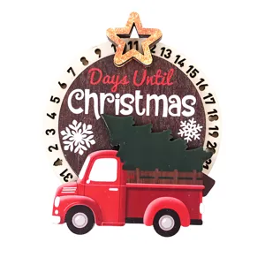Calendario de adviento de madera de Navidad imán de nevera con camión rojo, decoración festiva.