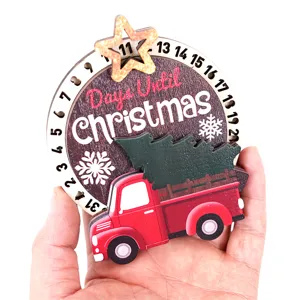 Calendario de cuenta atrás de Navidad de madera imán de nevera con camión rojo festivo.