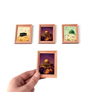 Islamic architecture wooden fridge magnets set, Middle Eastern style decorative photo frame magnets.
