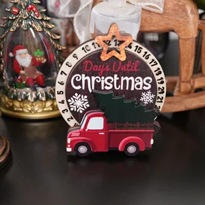 Calendario de cuenta regresiva de Navidad de madera iman con camion rojo decoracion