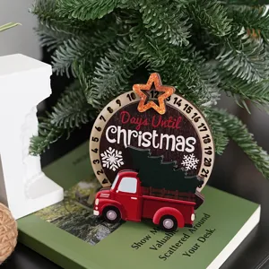 Adorno de calendario de adviento navideño de madera con camión rojo, decoración.