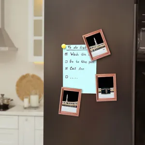 Wooden photo frame fridge magnets featuring Islamic architectural landscape designs for home decor.