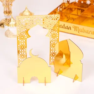Gold Acrylic Ramadan Mubarak Table Centerpiece Islamic Architecture Desktop Decoration