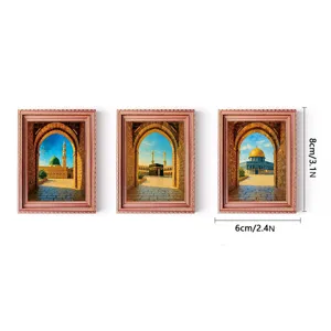 Islamic architecture wooden fridge magnet set, Middle Eastern style photo frame decor.