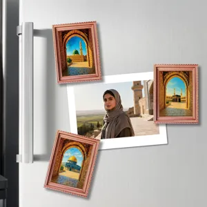 Middle Eastern style architectural photo frame fridge magnet, wooden magnetic home decor.