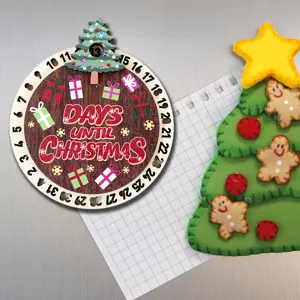 Calendario de cuenta atrás de Navidad de madera imán de nevera con números y detalle