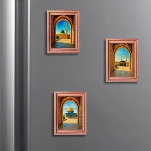 Islamic architecture wooden photo frame fridge magnet for home decor and holiday gifts