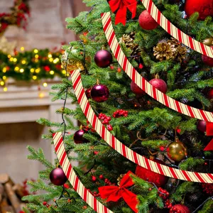 Weihnachts-Dekorband rot-weiß gestreift Detailansicht für Christbaum Feiertag Party Deko